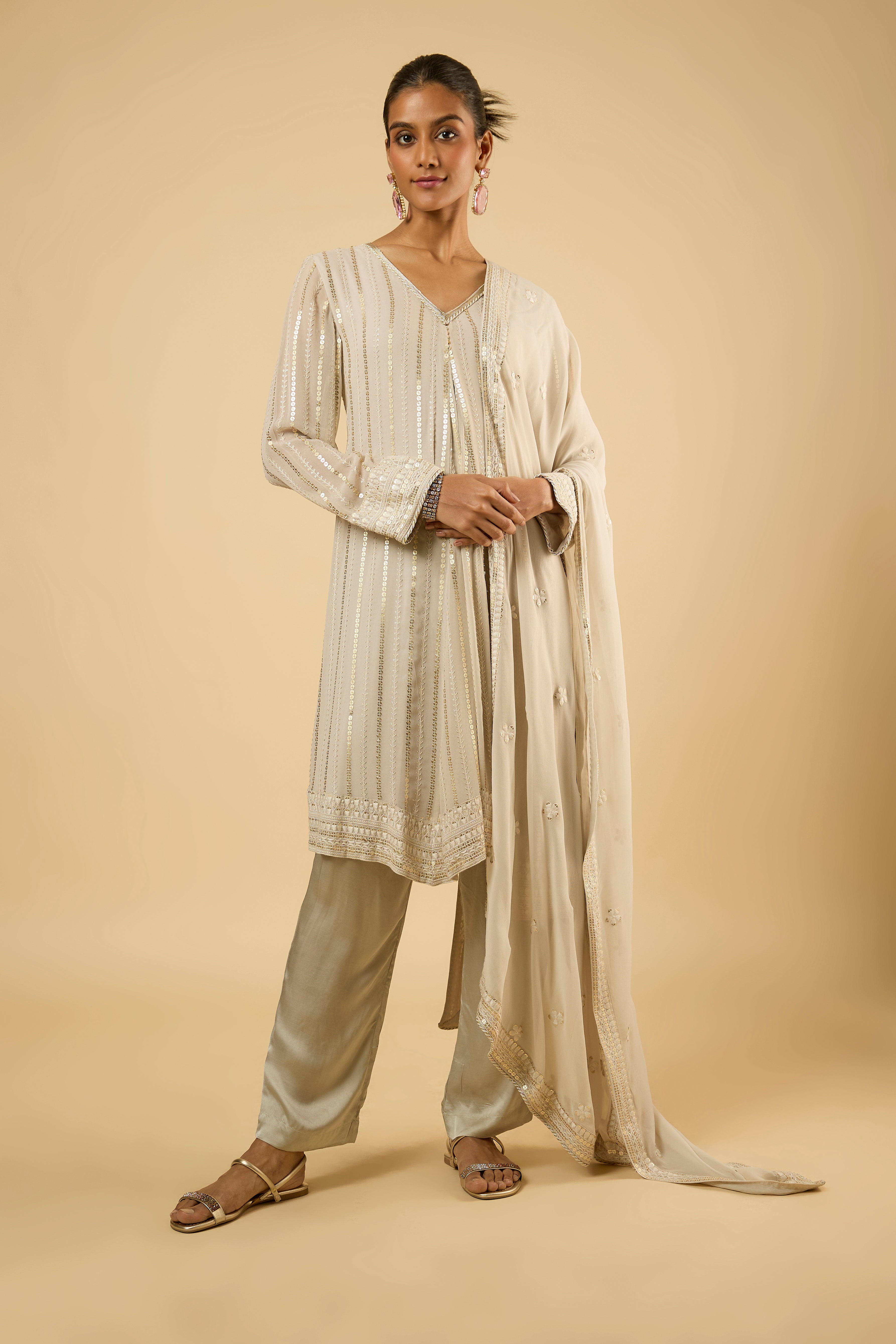 Dune Chalk Asymmetrical Kurta Set