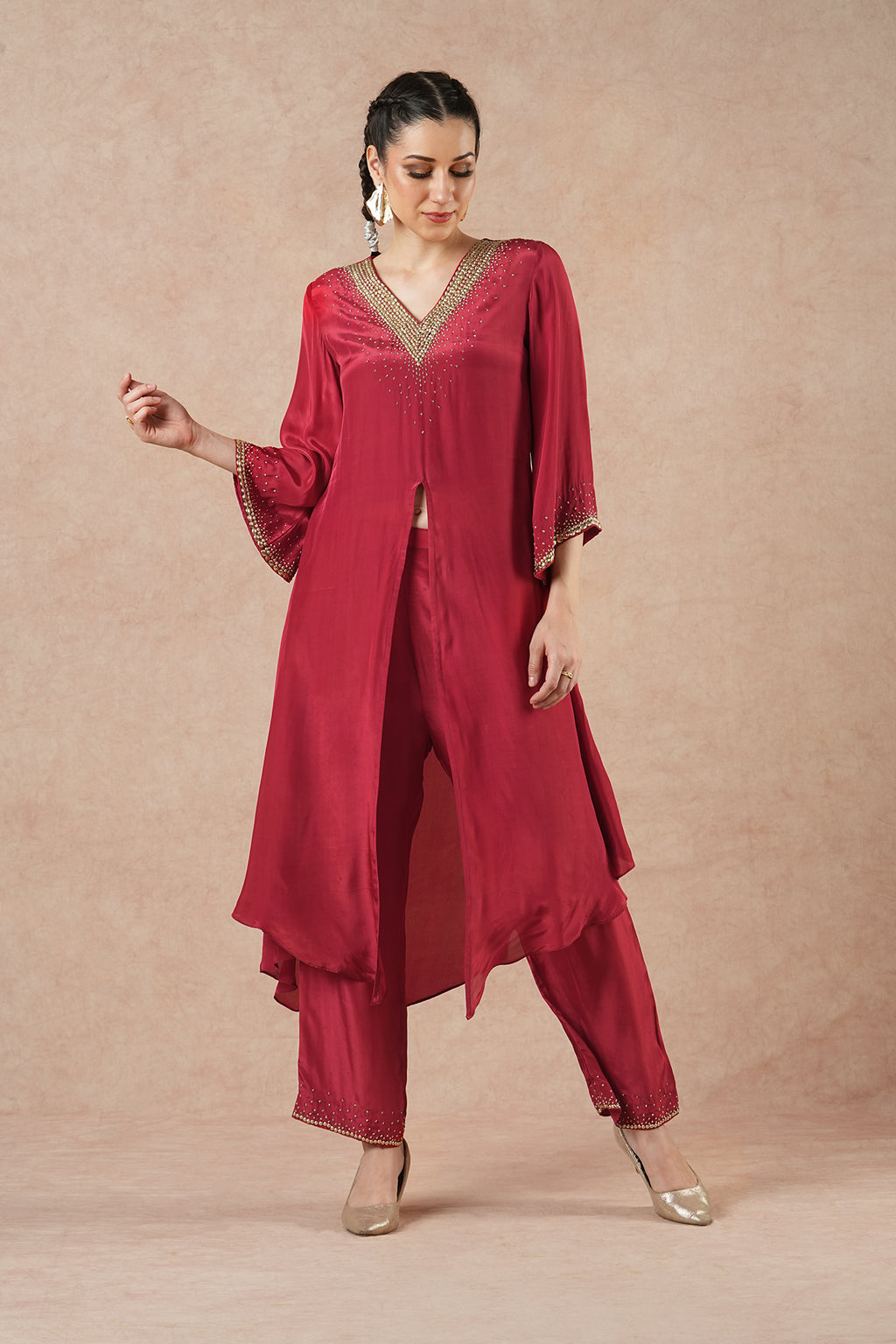 Ivy Ruby Red Solid Incut Kurta Set