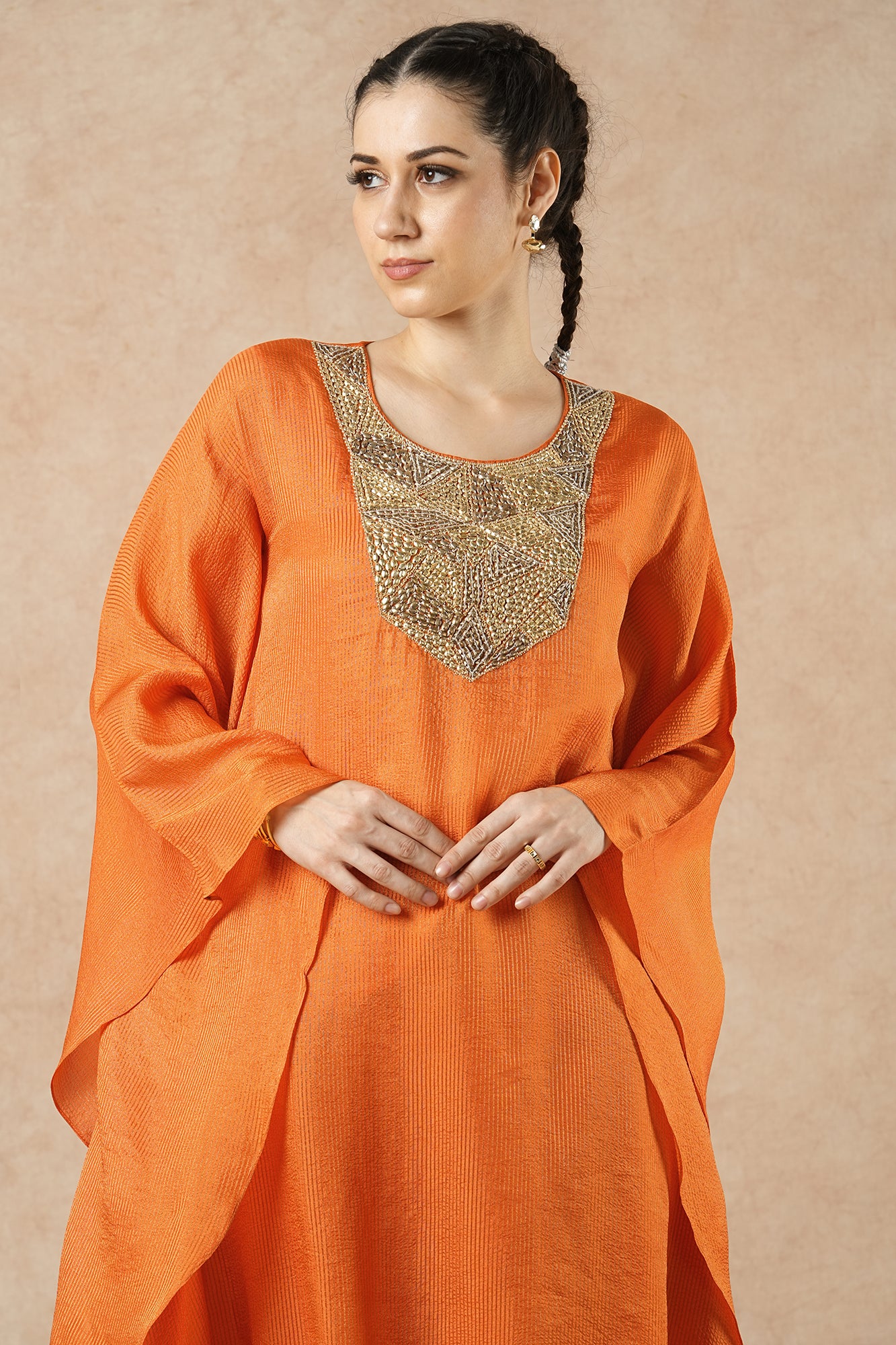 Willow Tangerine Orange Stripes Flowy Kaftan Kurta Set