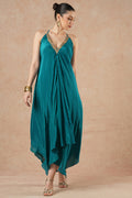Birch Teal Blue Solid Handkerchief Dress