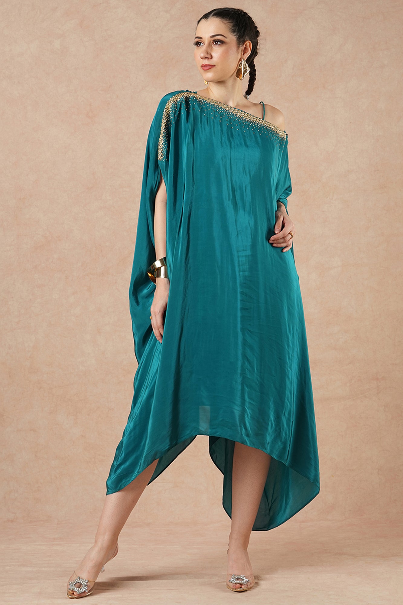 Juniper Teal Blue Solid Flowy Kaftan