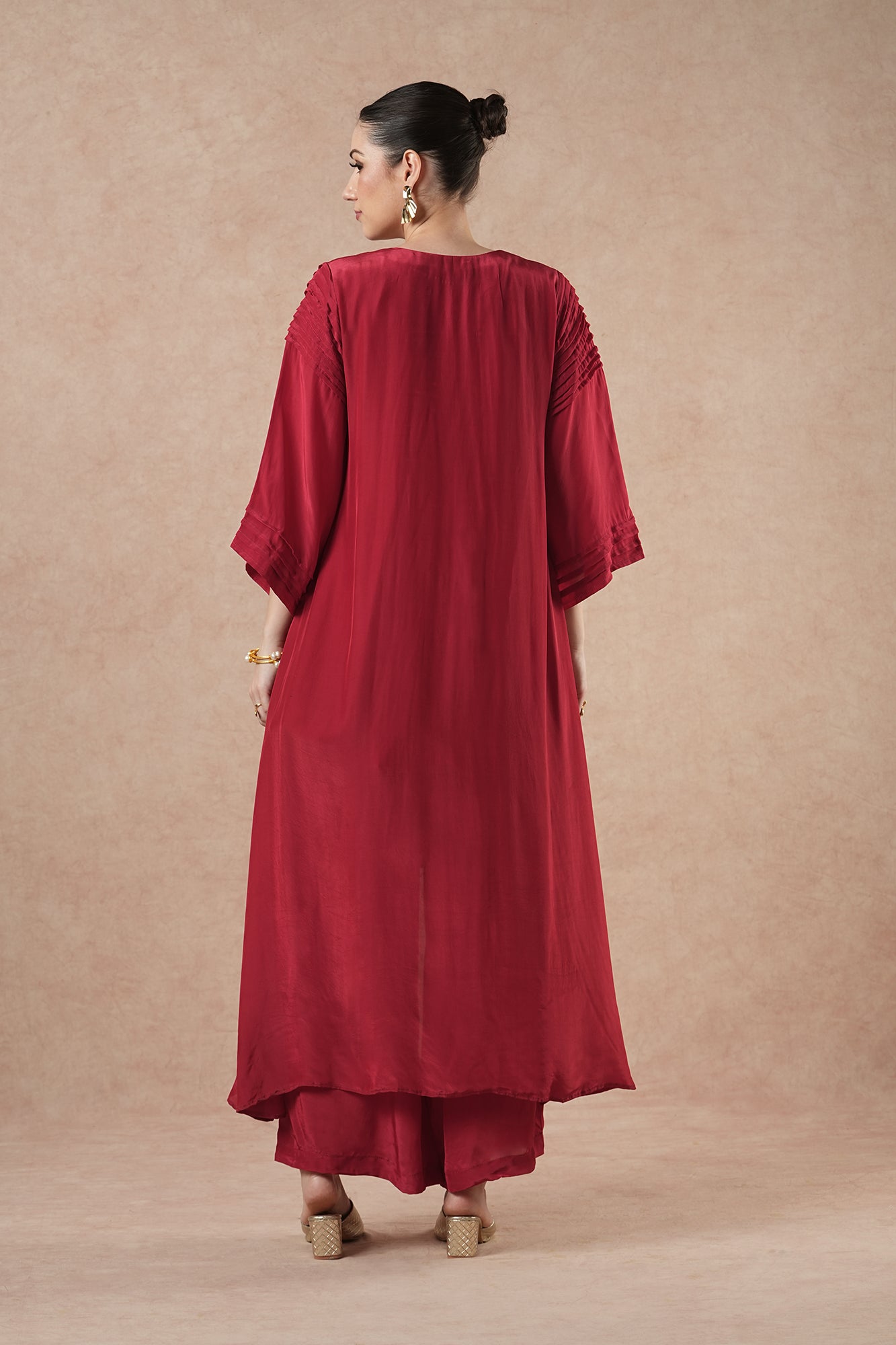 Wisp Ruby Red Solid Asymetric Kurta Set