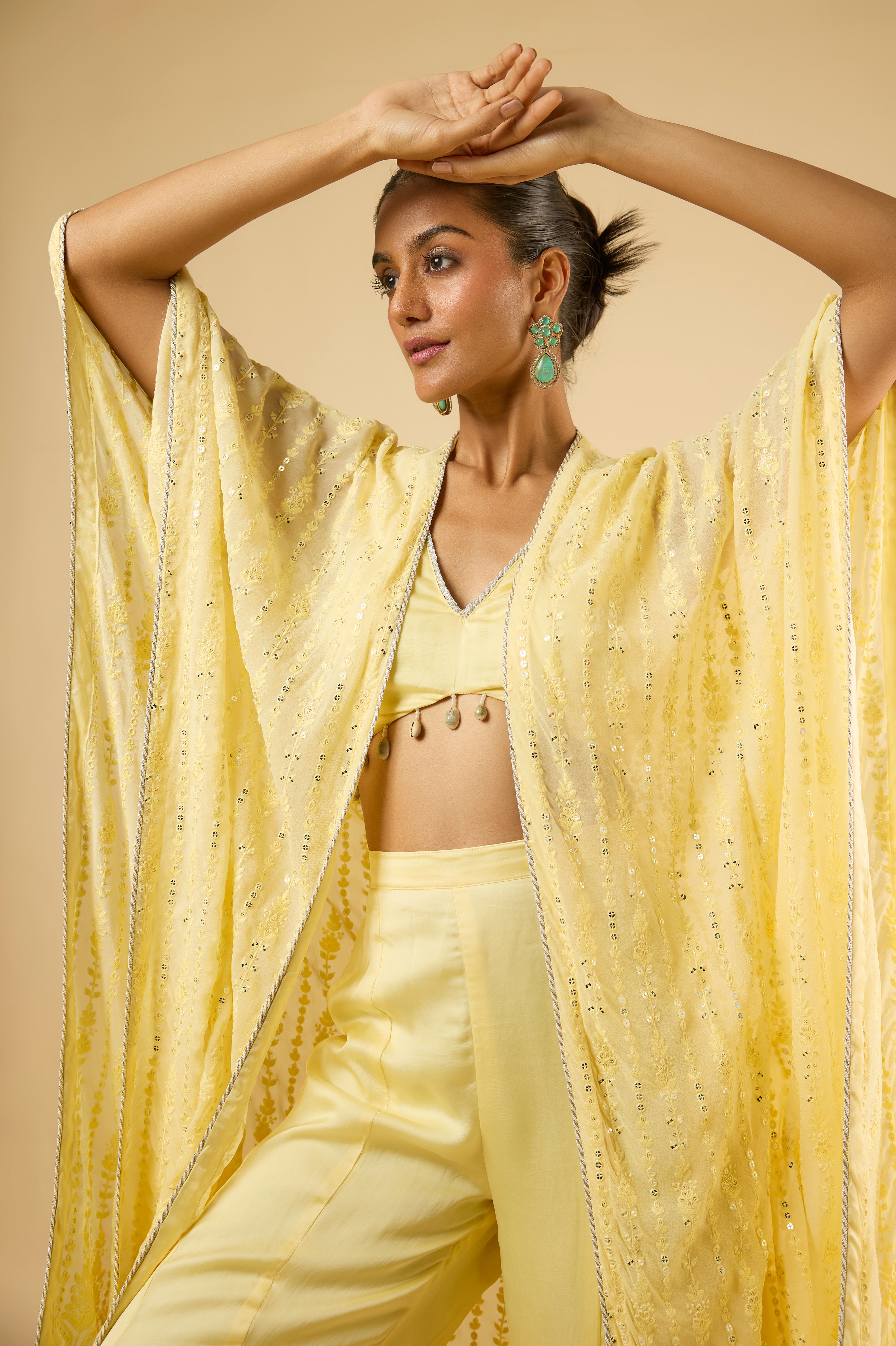 Aaira Butter Lemon Drape Cape Set