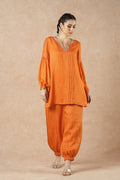Pine Tangerine Orange Stripes Short Kurta Set