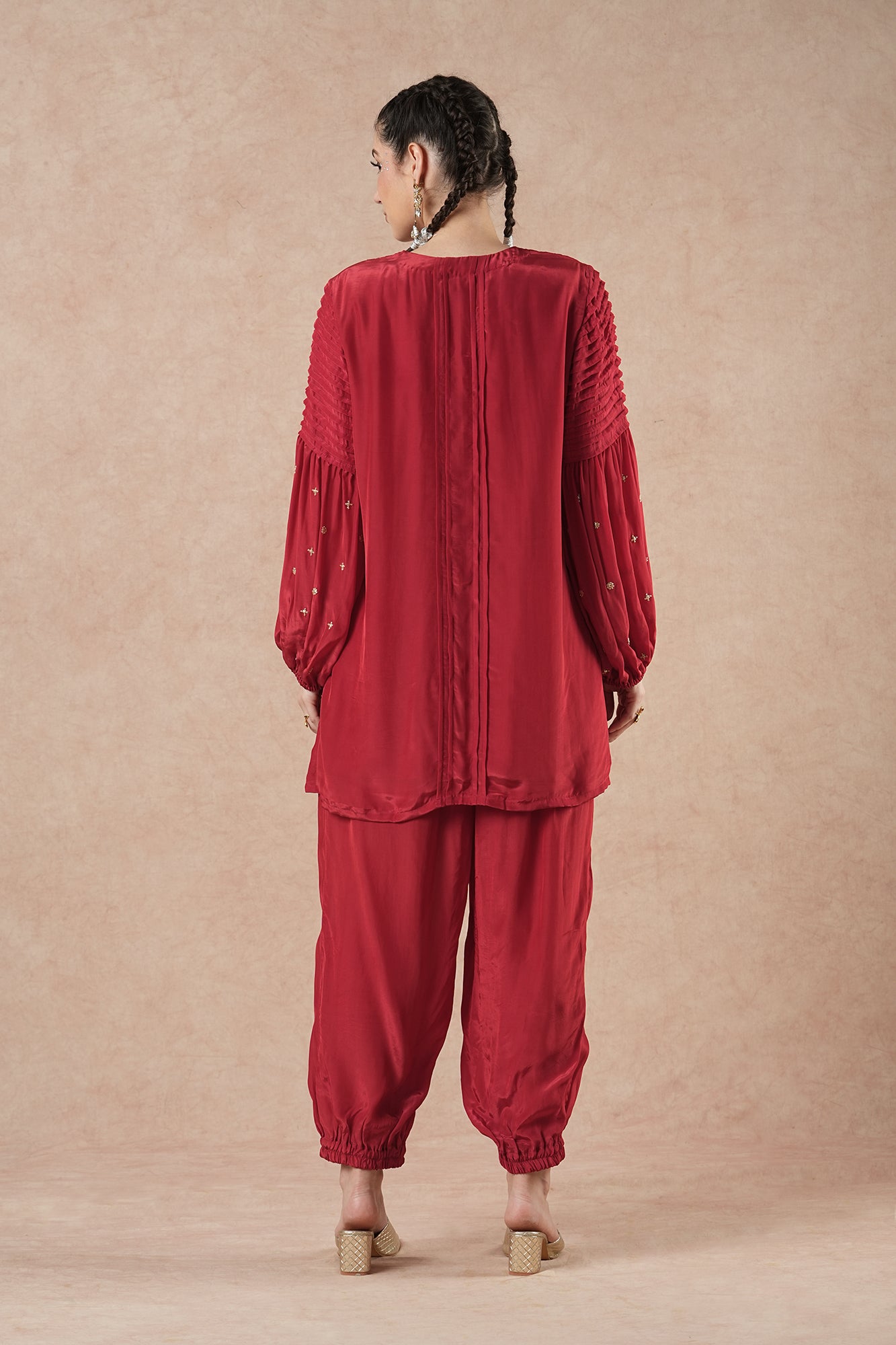 Pine Ruby Red Solid Short Kurta Set
