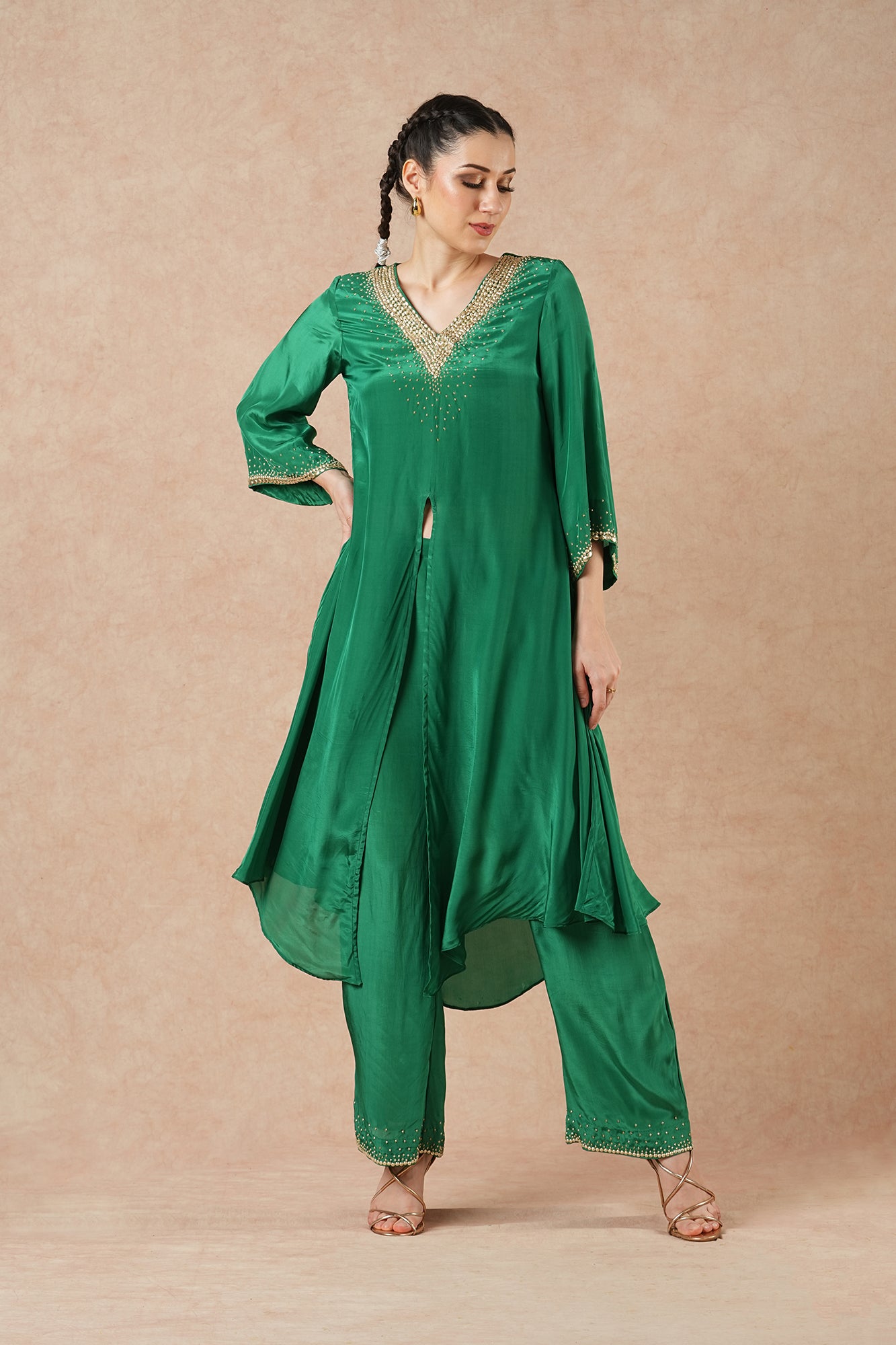 Ivy Emerald Green Solid Incut Kurta Set