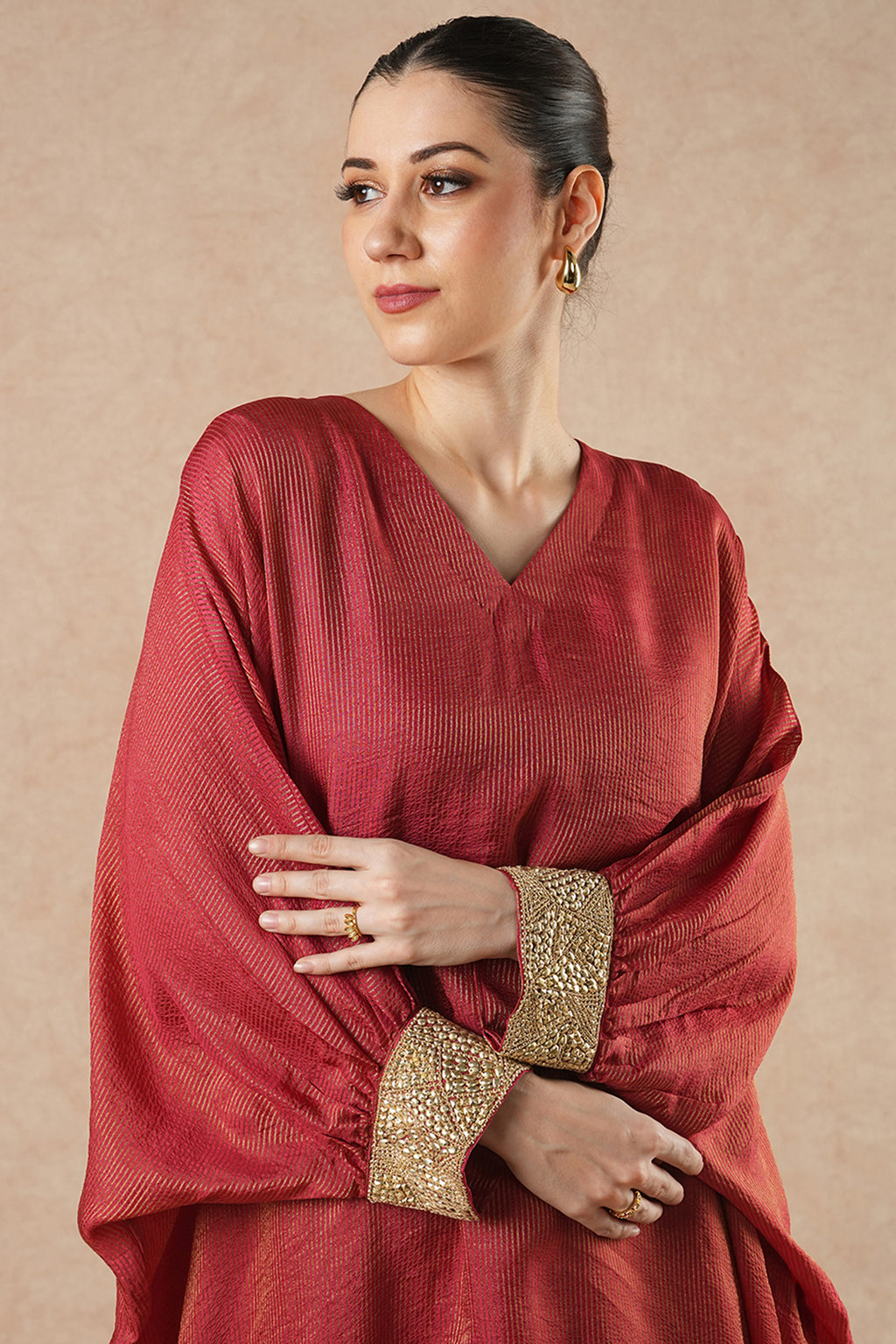 Fern Ruby Red Stripes Kaftan Kurta Set