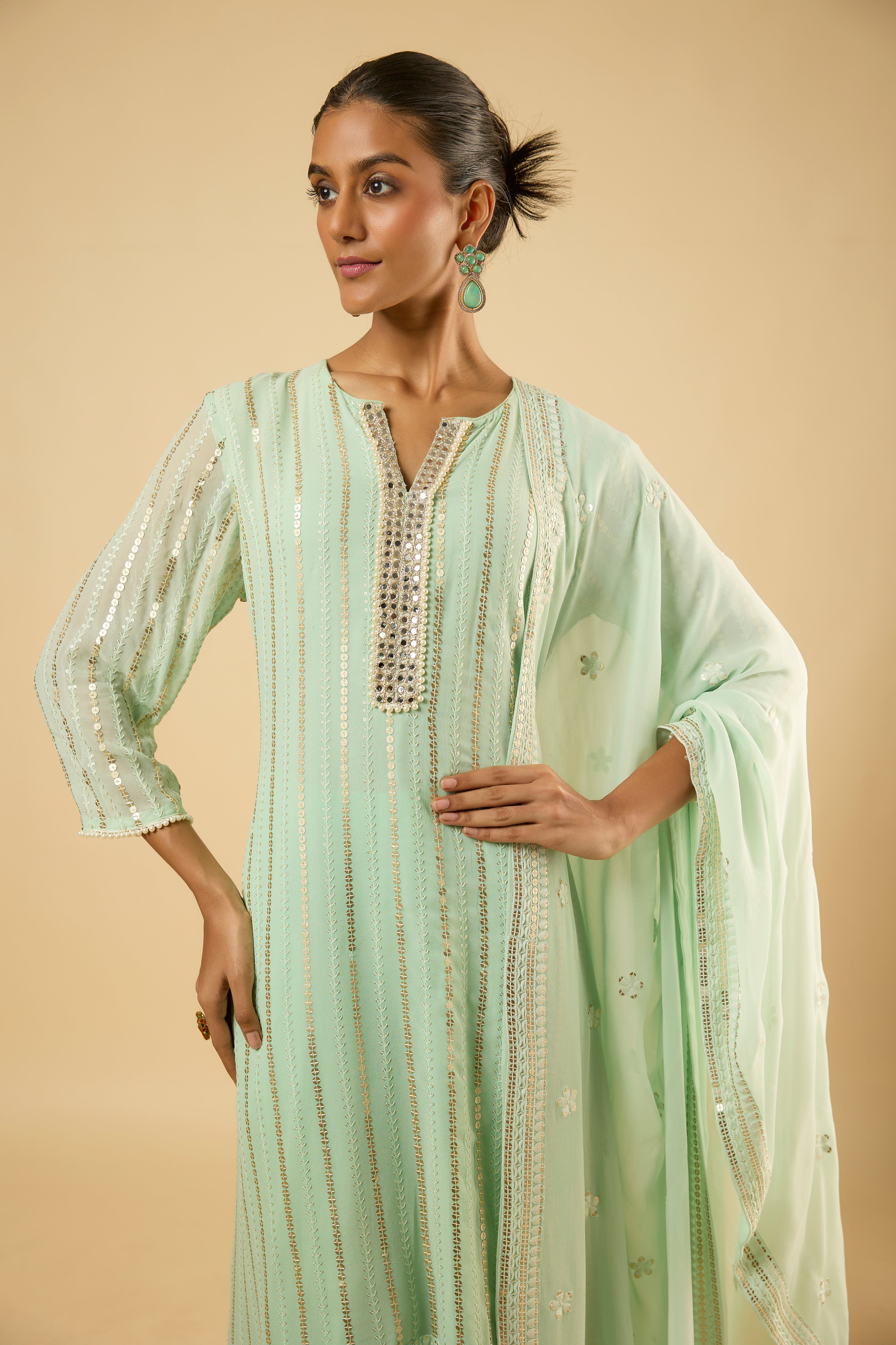 Daisy Mint Peplum Dhoti Set