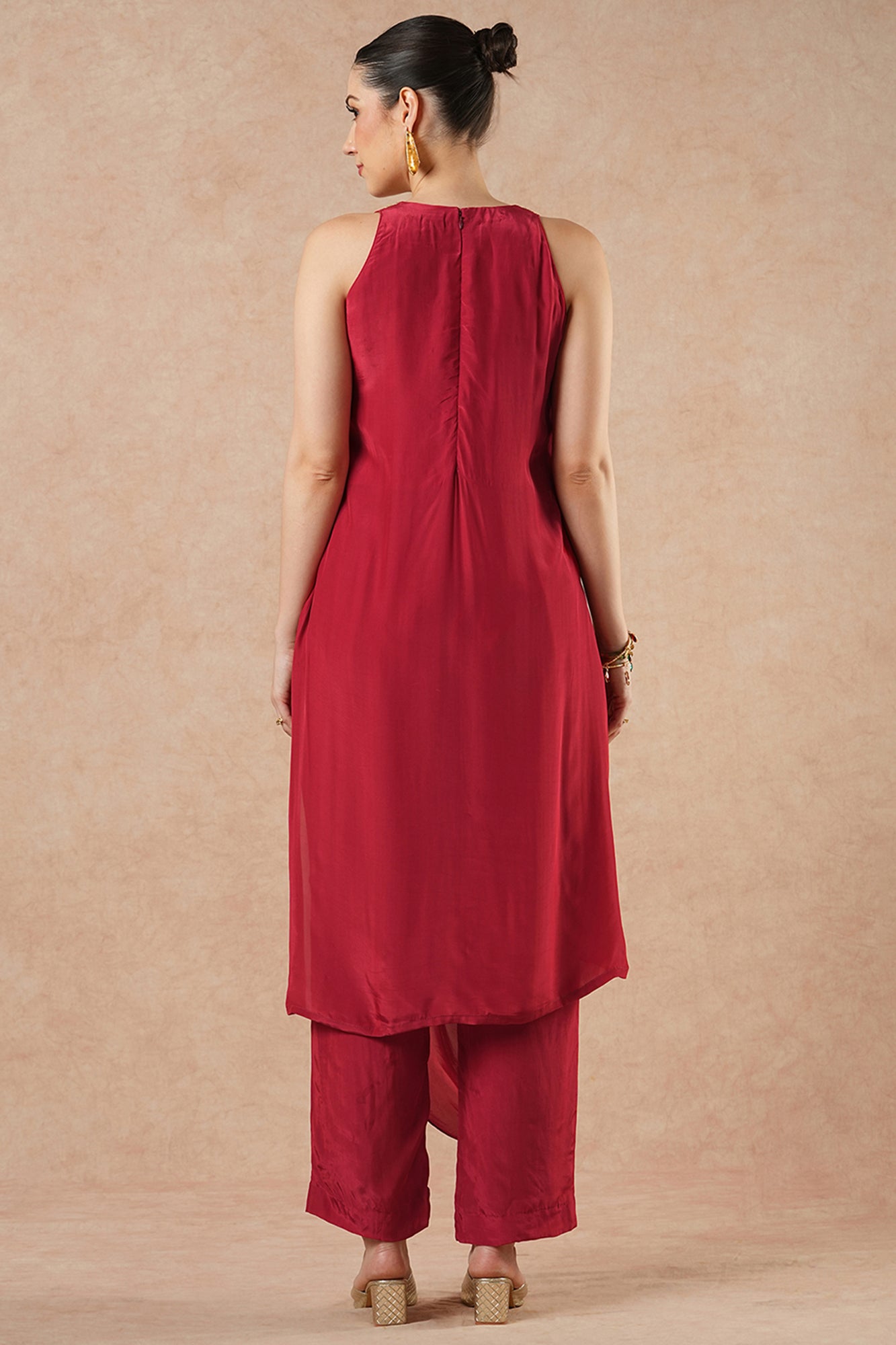 Crescent Ruby Red Solid Incut Kurta Set