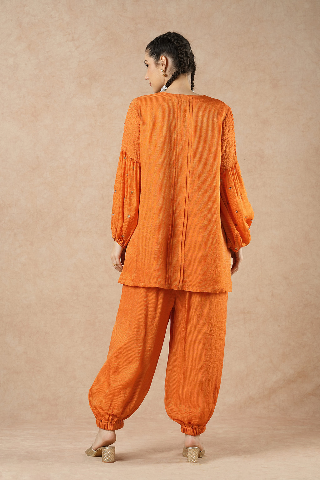 Pine Tangerine Orange Stripes Short Kurta Set