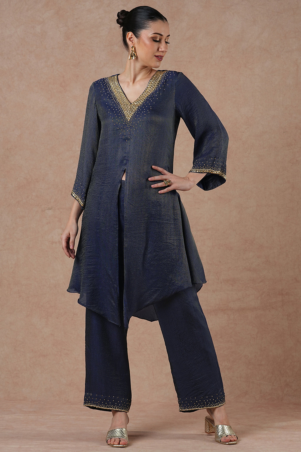 Ivy Midnight Blue Stripes Incut Kurta Set