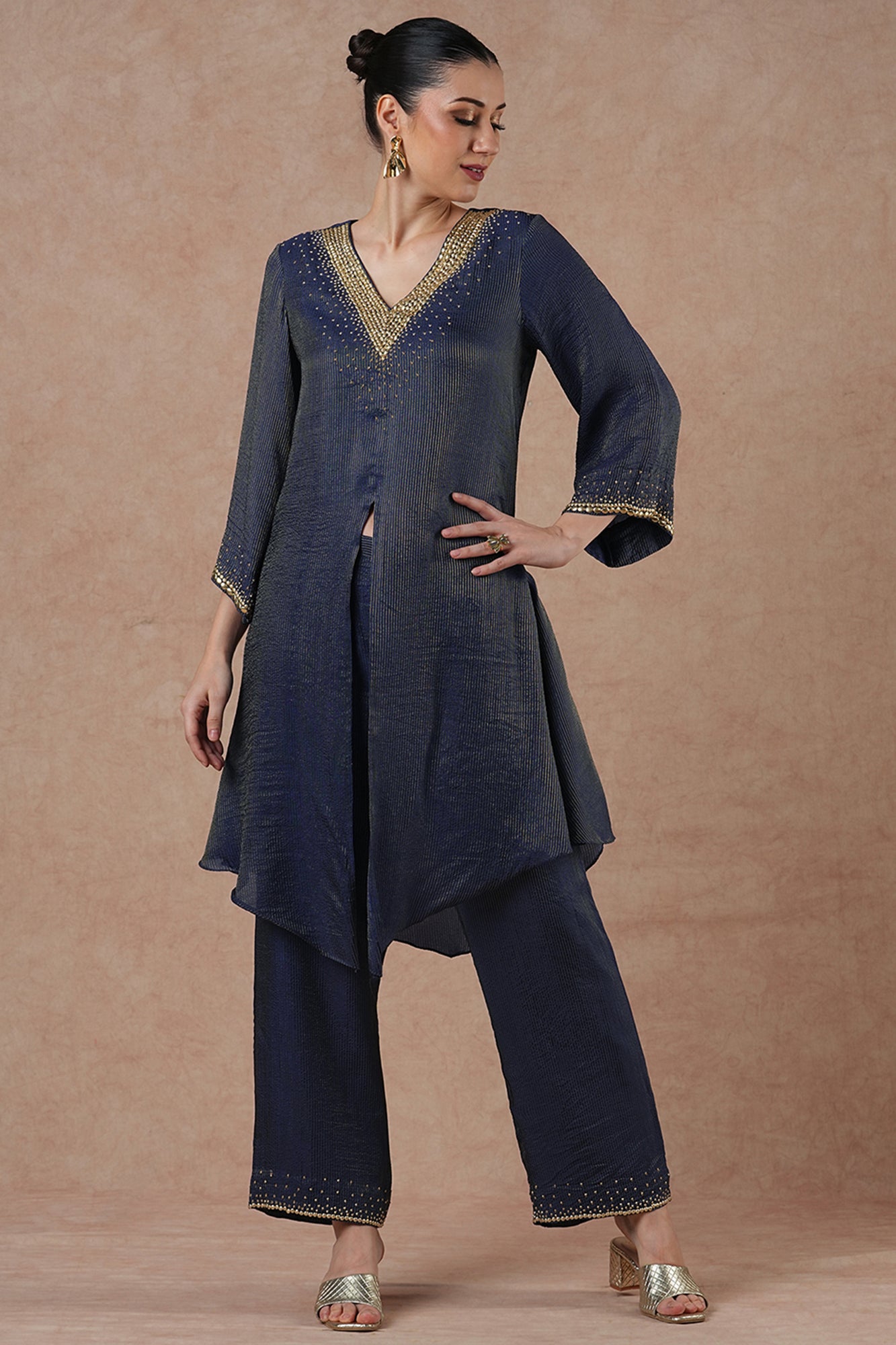 Ivy Midnight Blue Stripes Incut Kurta Set