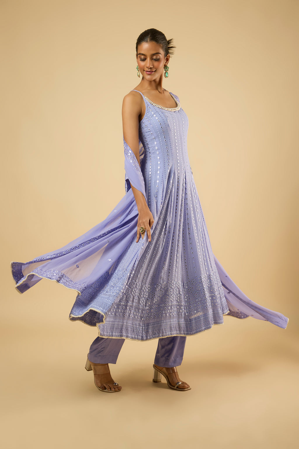Celeste Lavender Mirror Anarkali Set