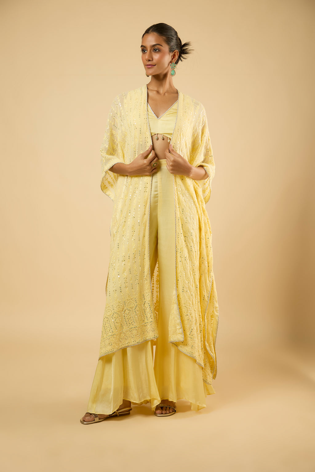 Aaira Butter Lemon Drape Cape Set