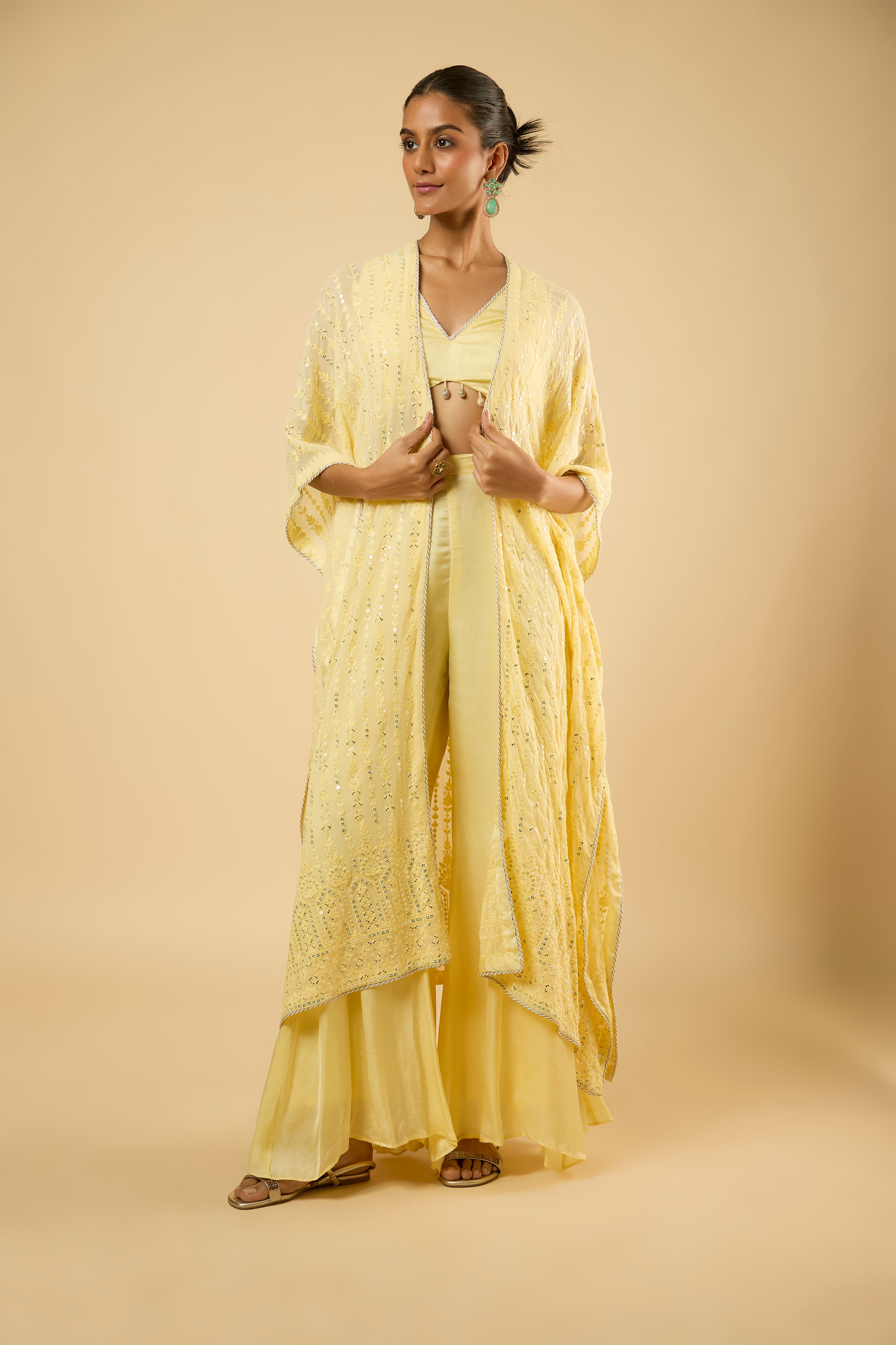 Aaira Butter Lemon Drape Cape Set