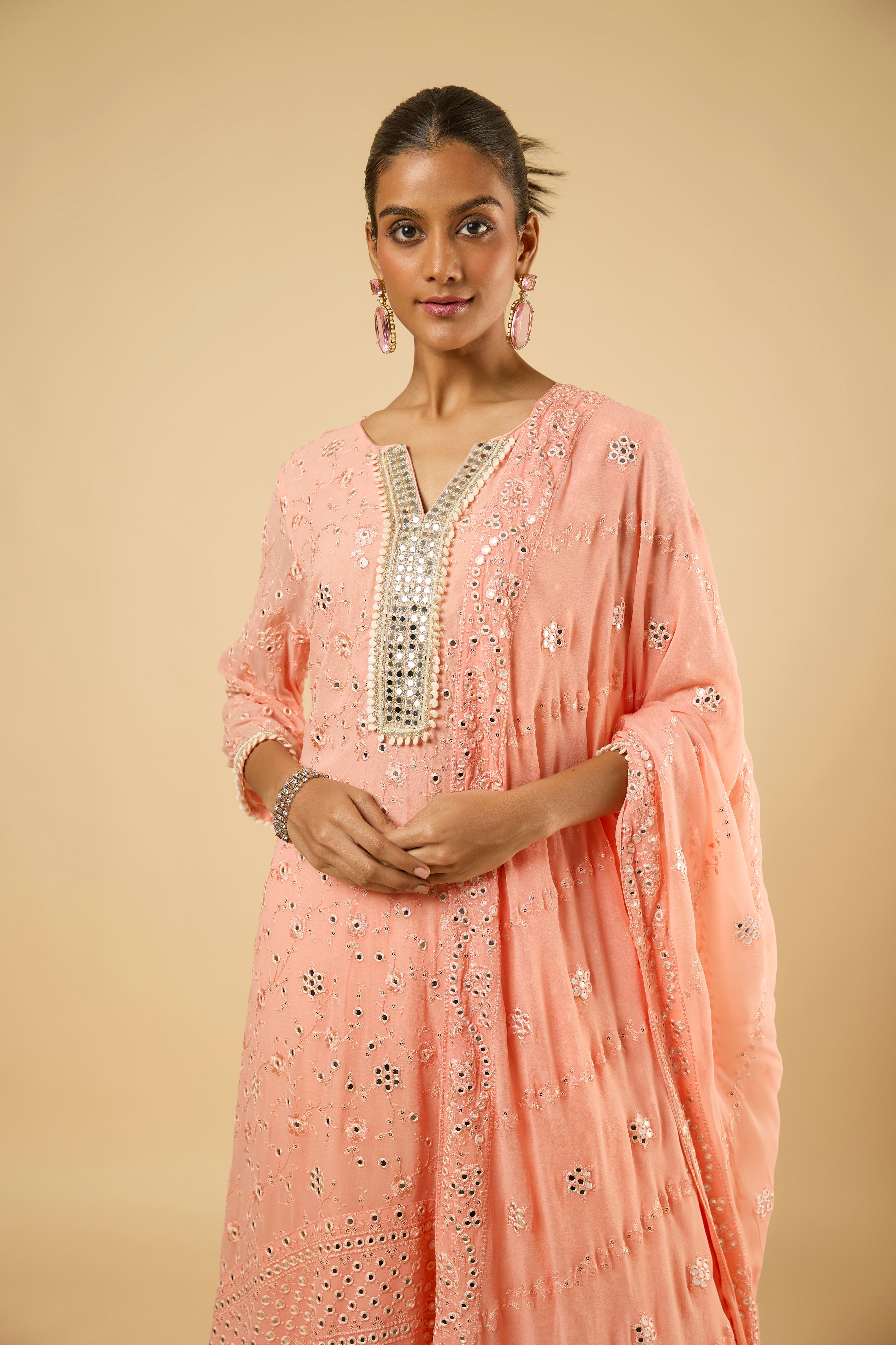 Blush Peach Mirror Dhoti Set