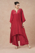 Wisp Ruby Red Solid Asymetric Kurta Set