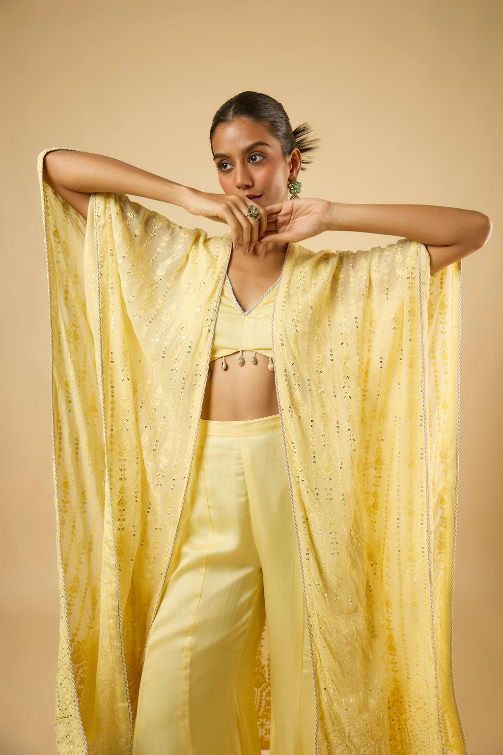 Aaira Butter Lemon Drape Cape Set