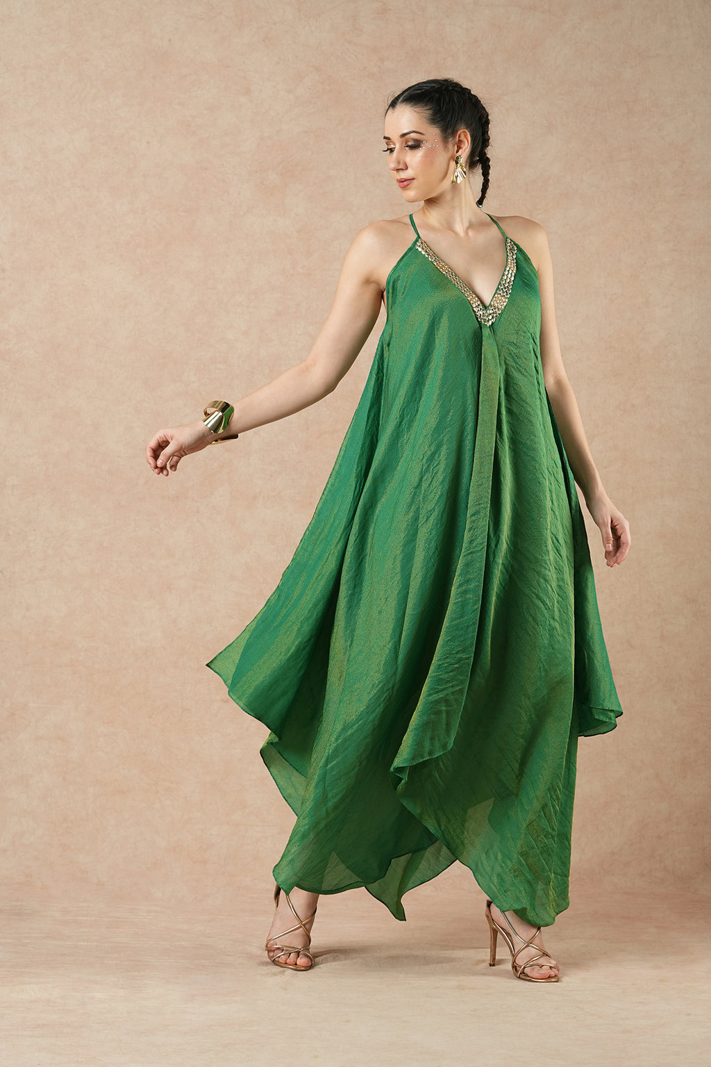 Birch Emerald Green Stripes Handkerchief Dress