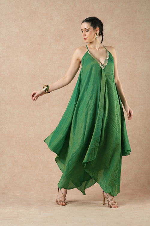 Birch Emerald Green Stripes Handkerchief Dress