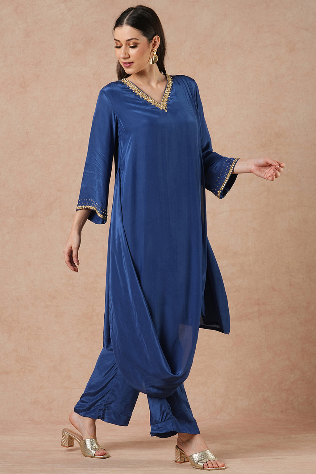 Twilight Midnight Blue Solid Draped Kurta Set