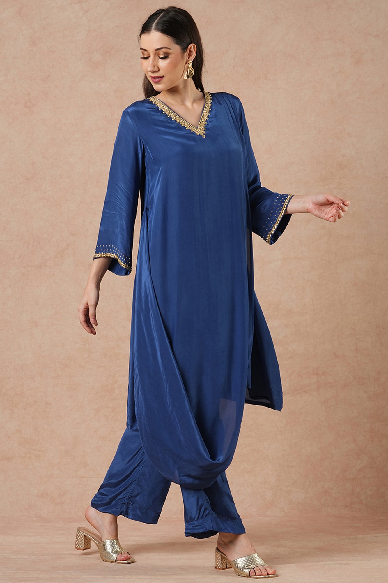Twilight Midnight Blue Solid Draped Kurta Set