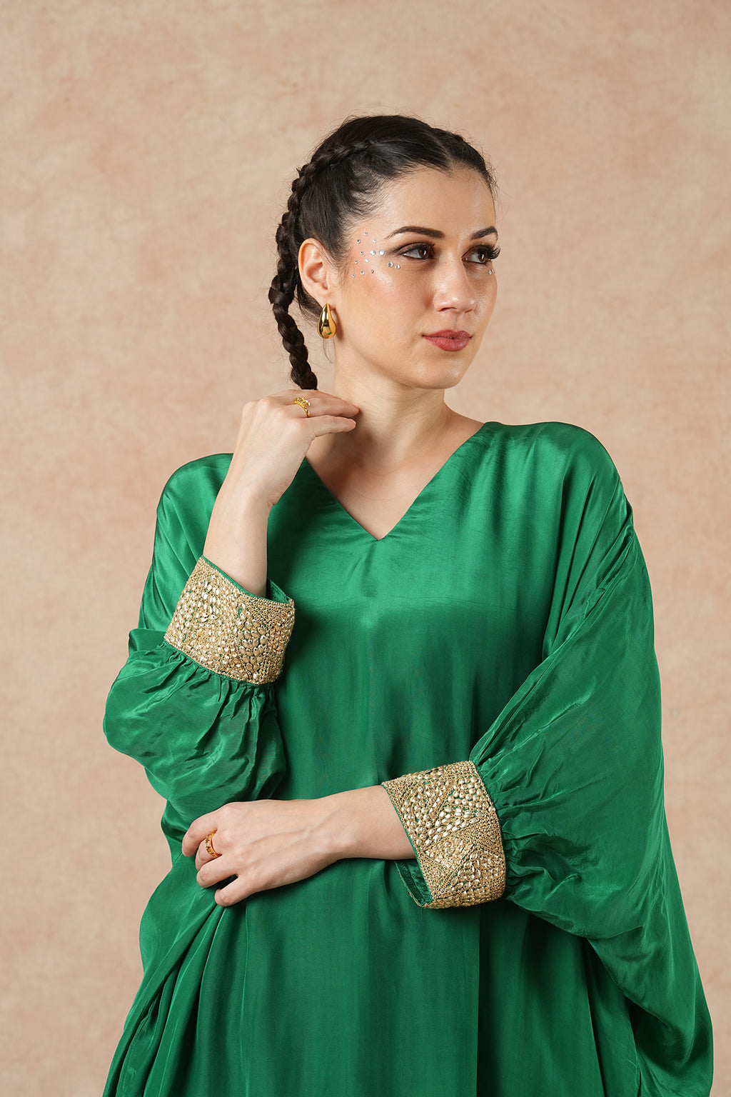 Fern Emerald Green Solid Kaftan Kurta Set