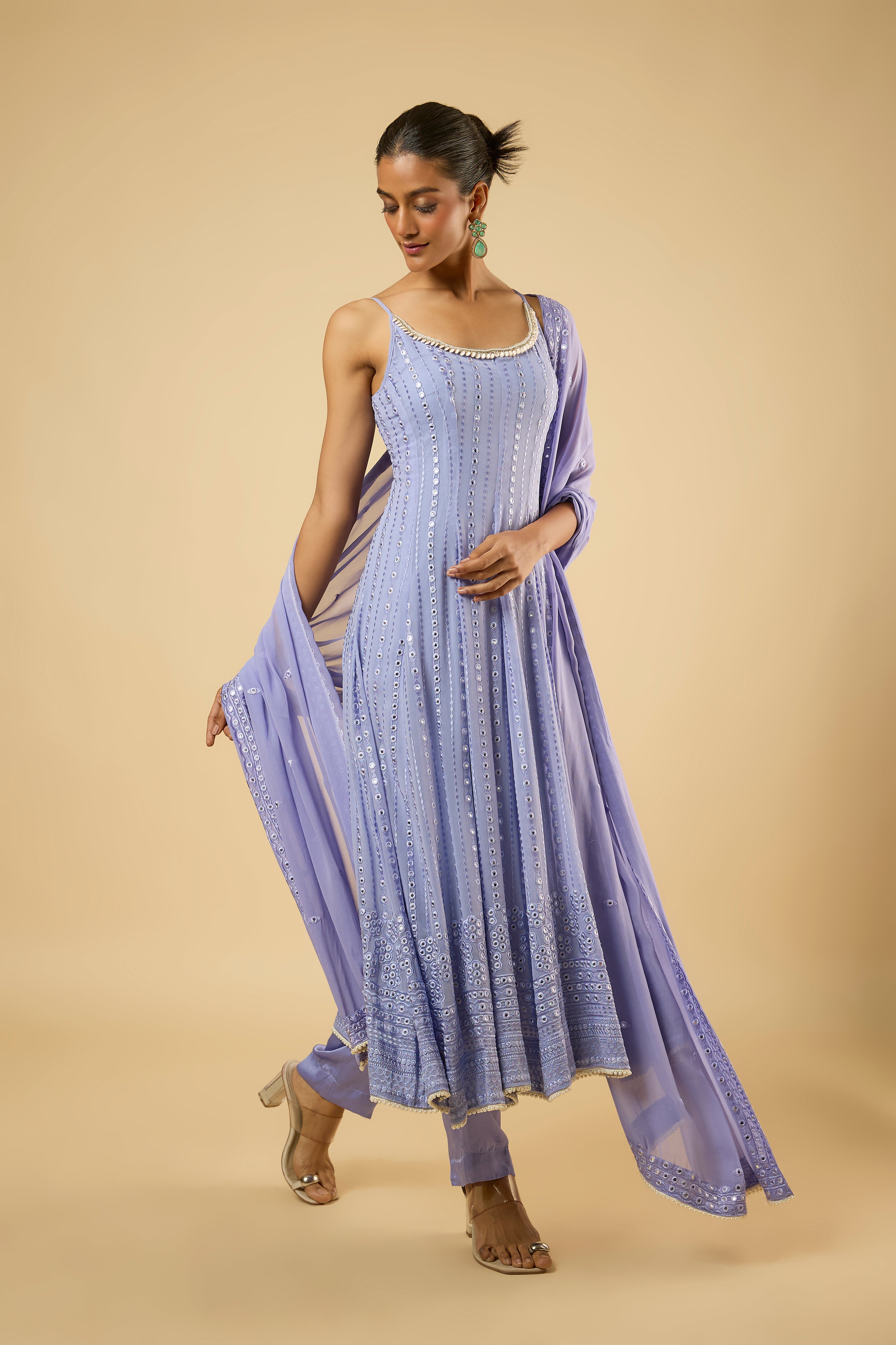 Celeste Lavender Mirror Anarkali Set