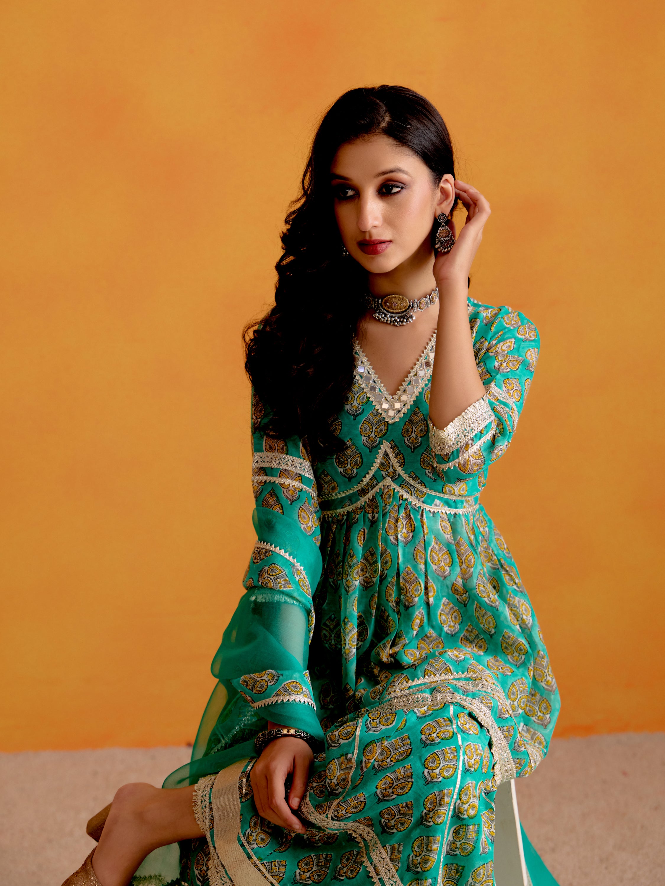 Aqua Teal Sharara Set