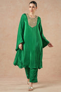 Willow Emerald Green Solid Flowy Kaftan Kurta Set
