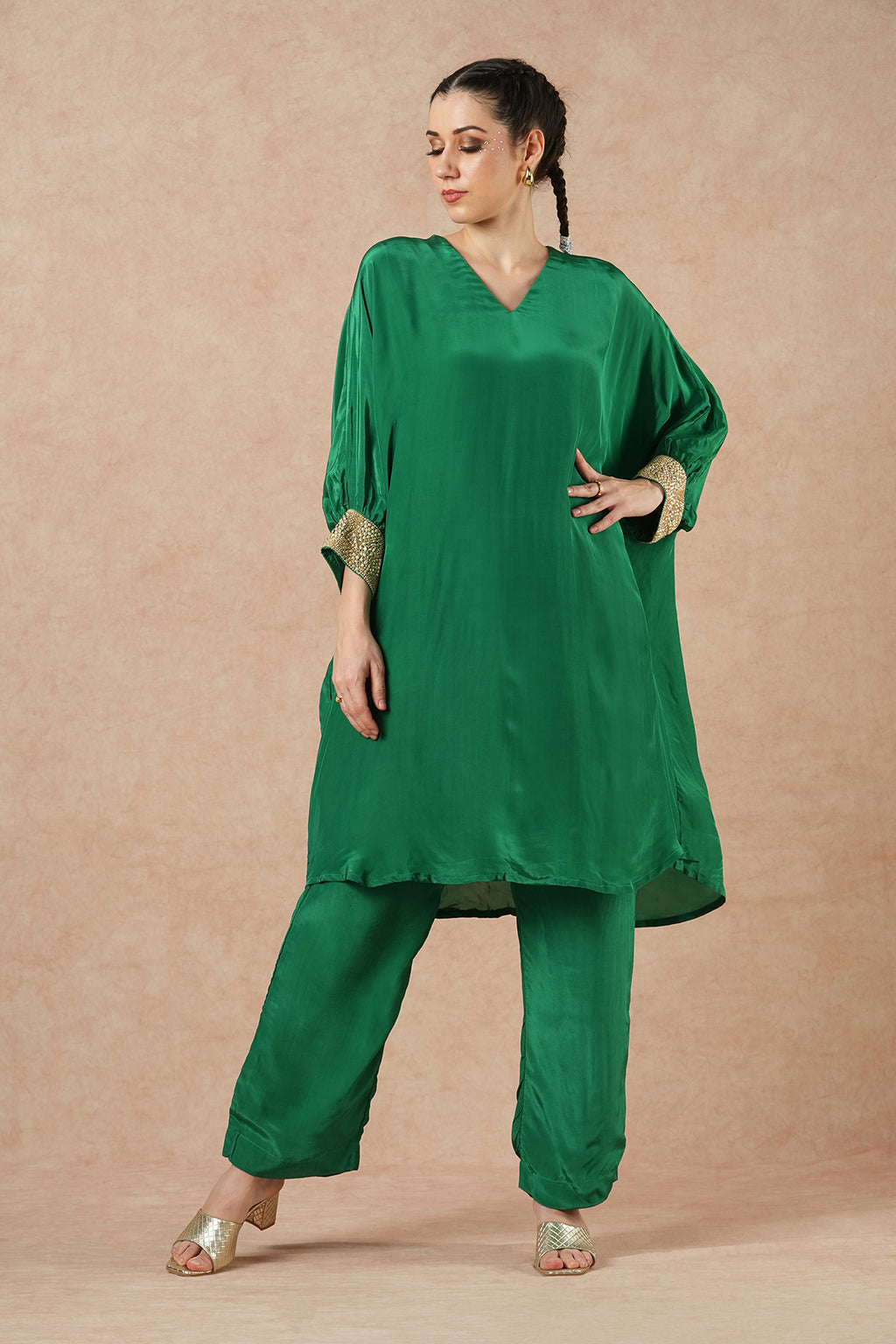 Fern Emerald Green Solid Kaftan Kurta Set