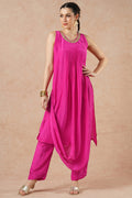 Crescent Hot Pink Solid Incut Kurta Set
