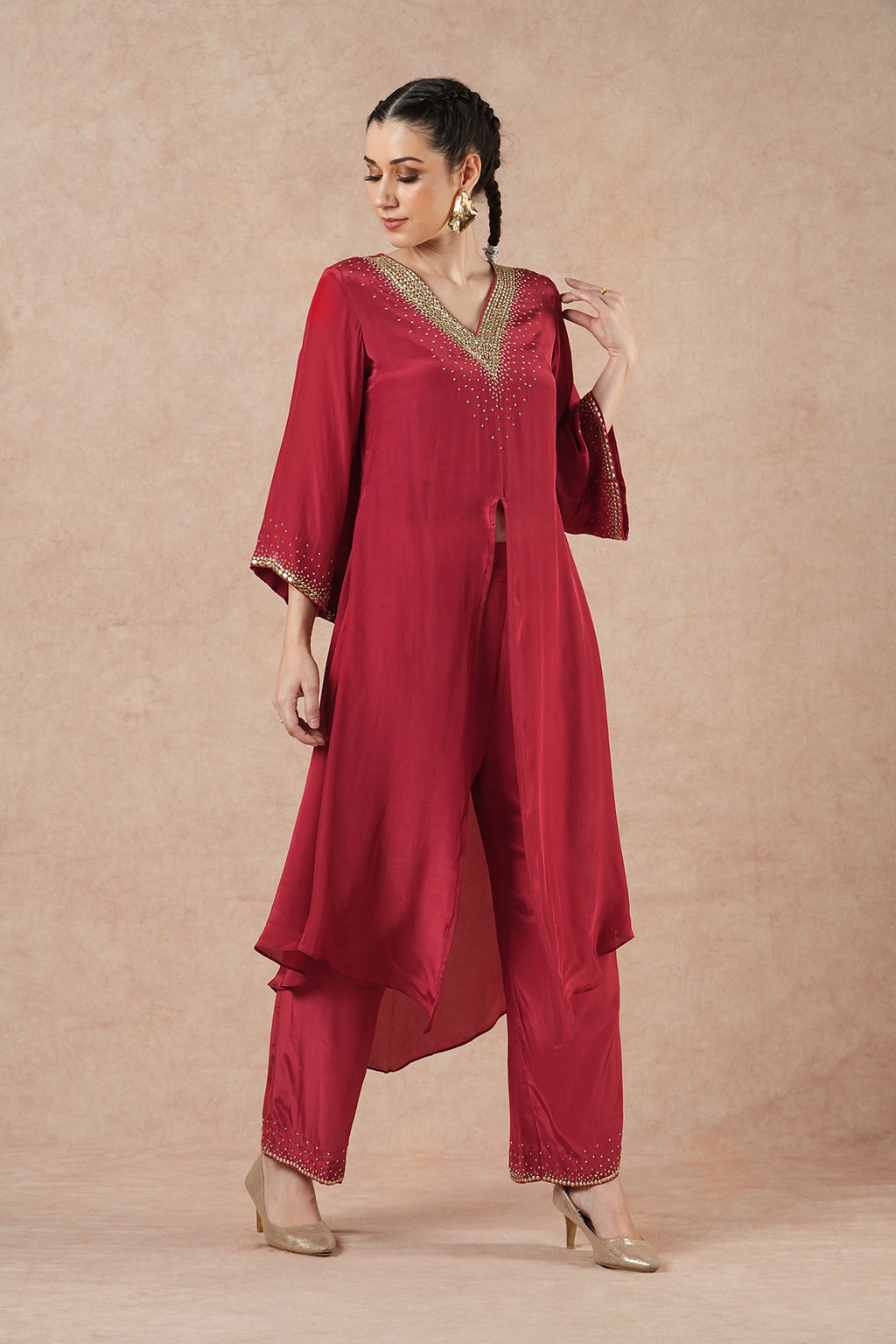 Ivy Ruby Red Solid Incut Kurta Set
