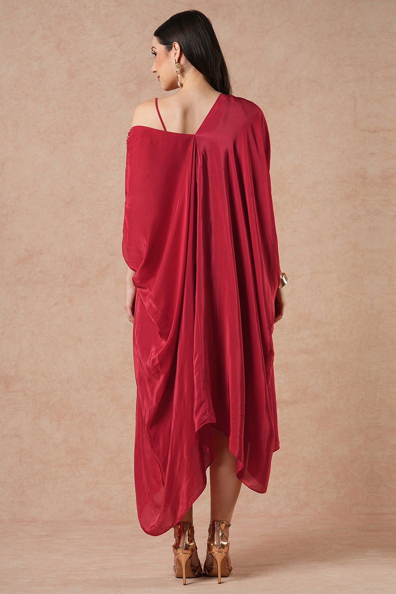 Crescent Ruby Red Solid Flowy Kaftan