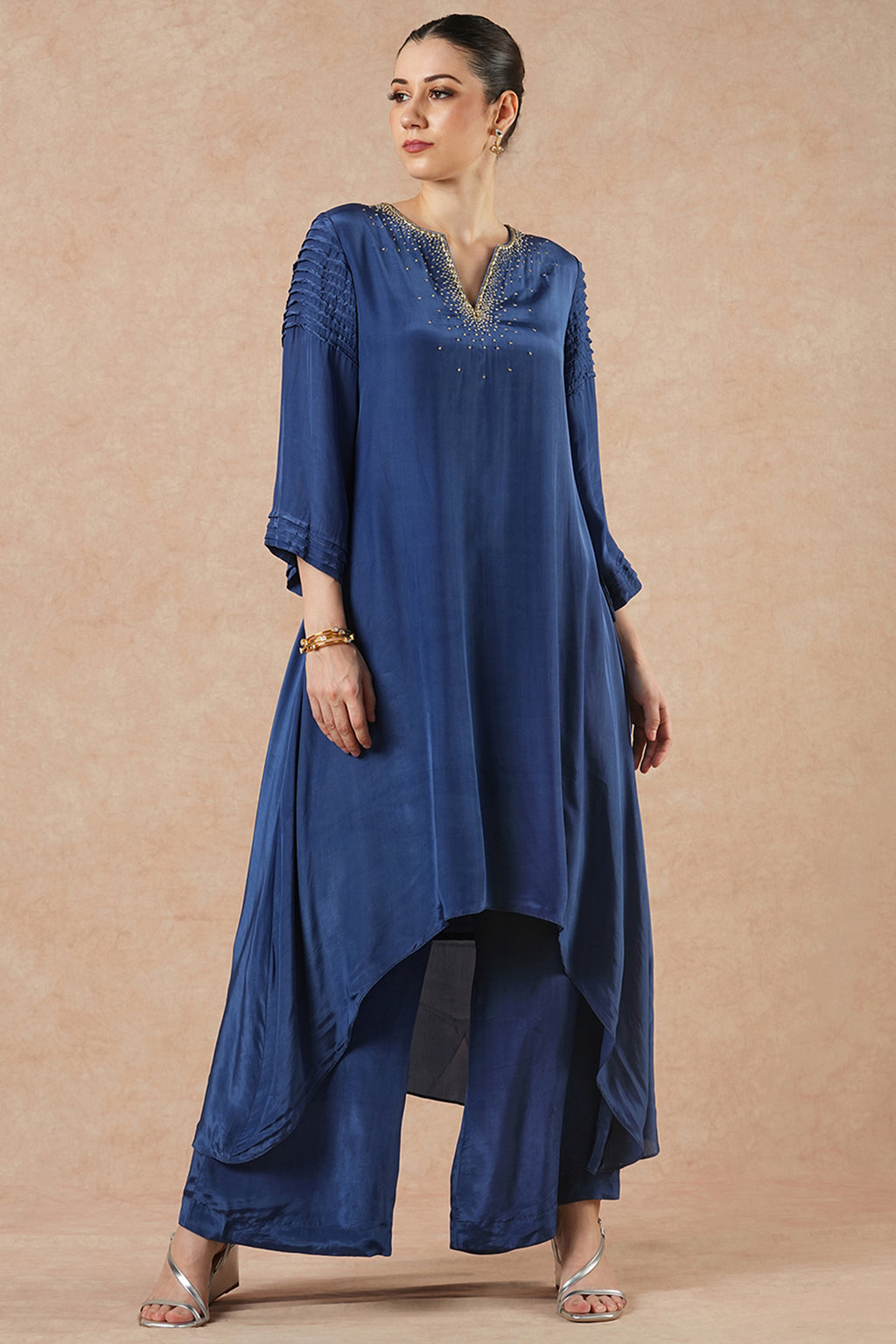 Wisp Sapphire Blue Solid Asymetric Kurta Set