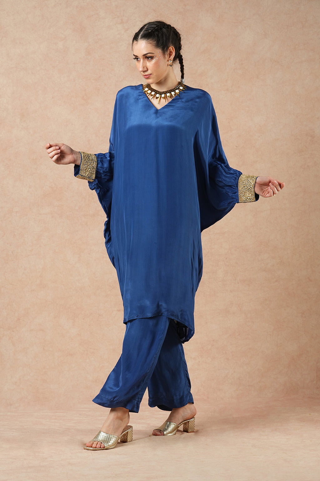 Fern Sapphire Blue Solid Kaftan Kurta Set
